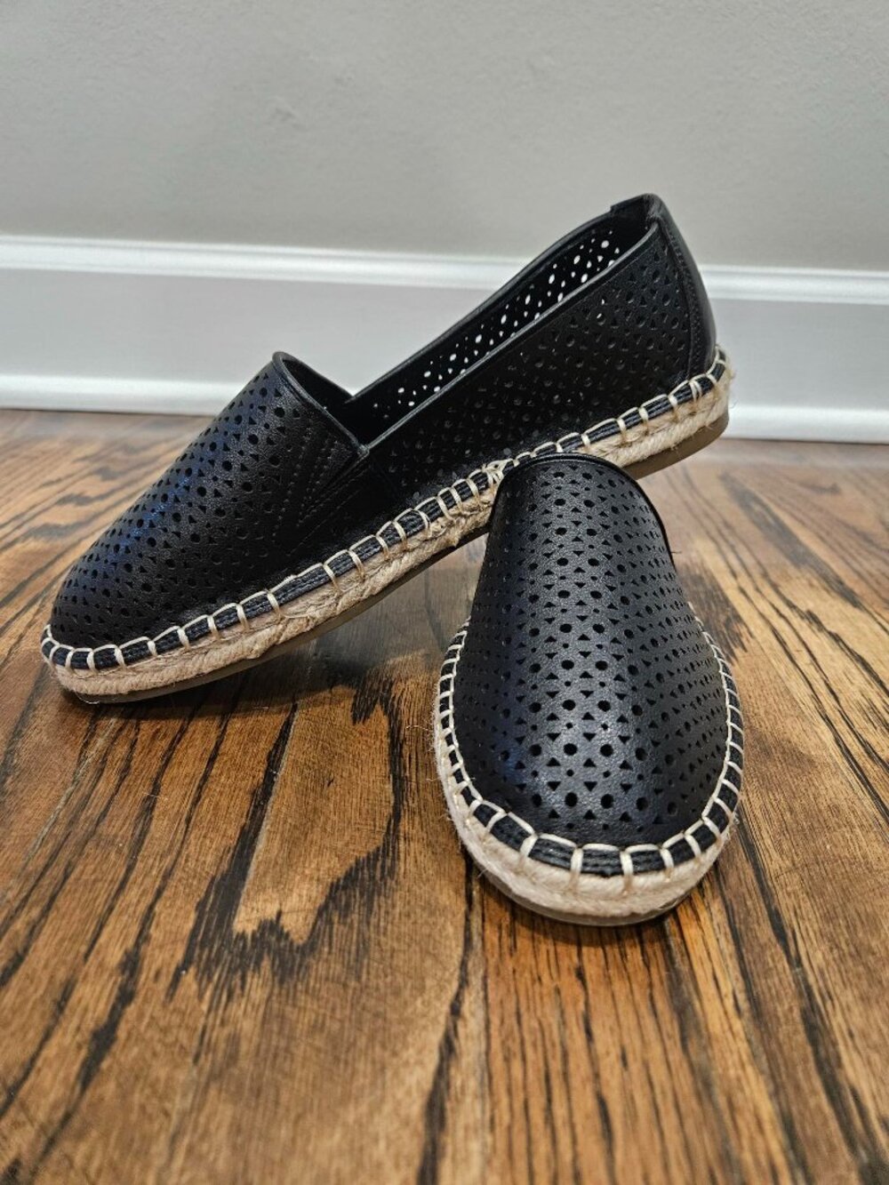 a.n.a. Women’s Black Perforated Slip-On Espadrille Shoes – Memory Foam
